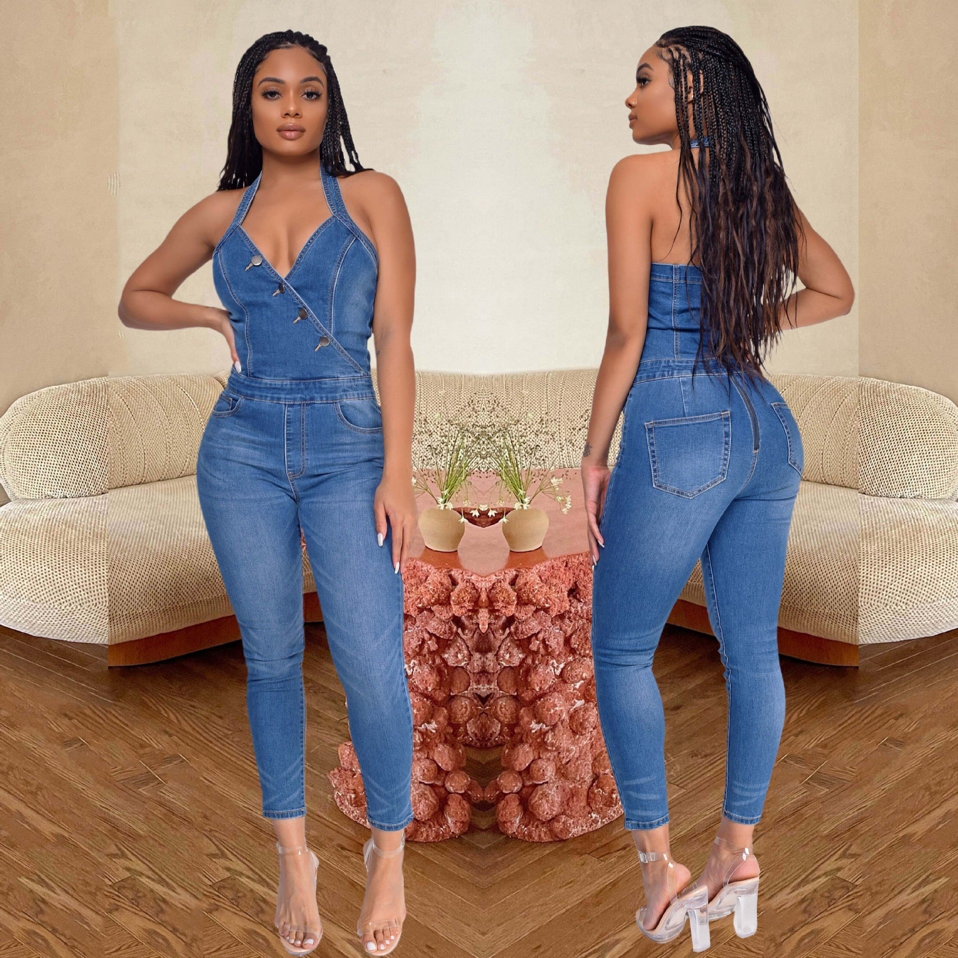 Macacão Jeans Pencil Romper